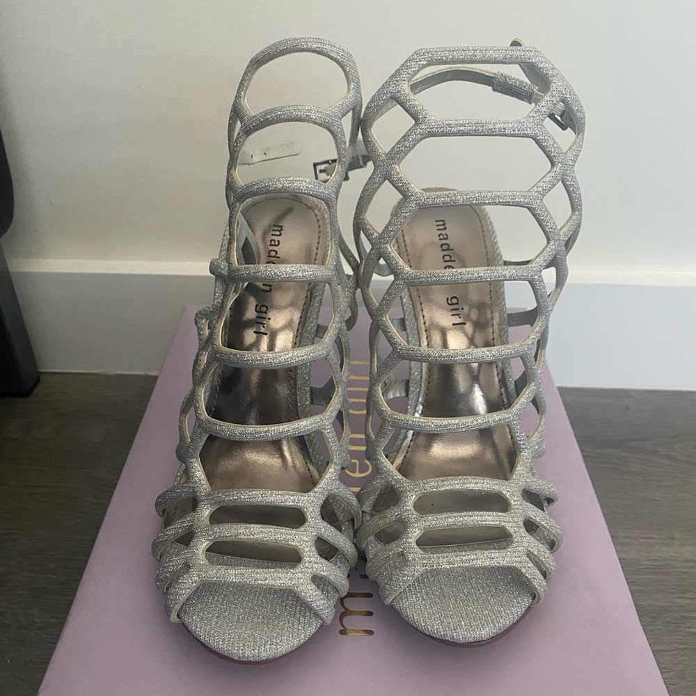 Brand new Madden Girl Silver Heels with box size 6.5
